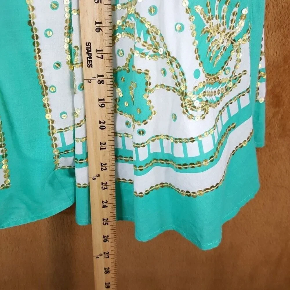 MILLY Skirt Womens Petite P Green Midi Boho Pleated Peasant White Gold Lined